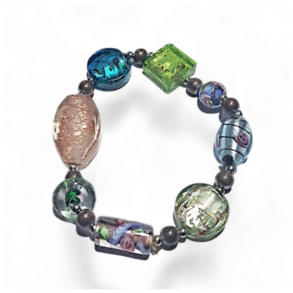 Multicolor Glass Bead Stretch Bracelet | Murano-Style Beads | Statement Jewelry